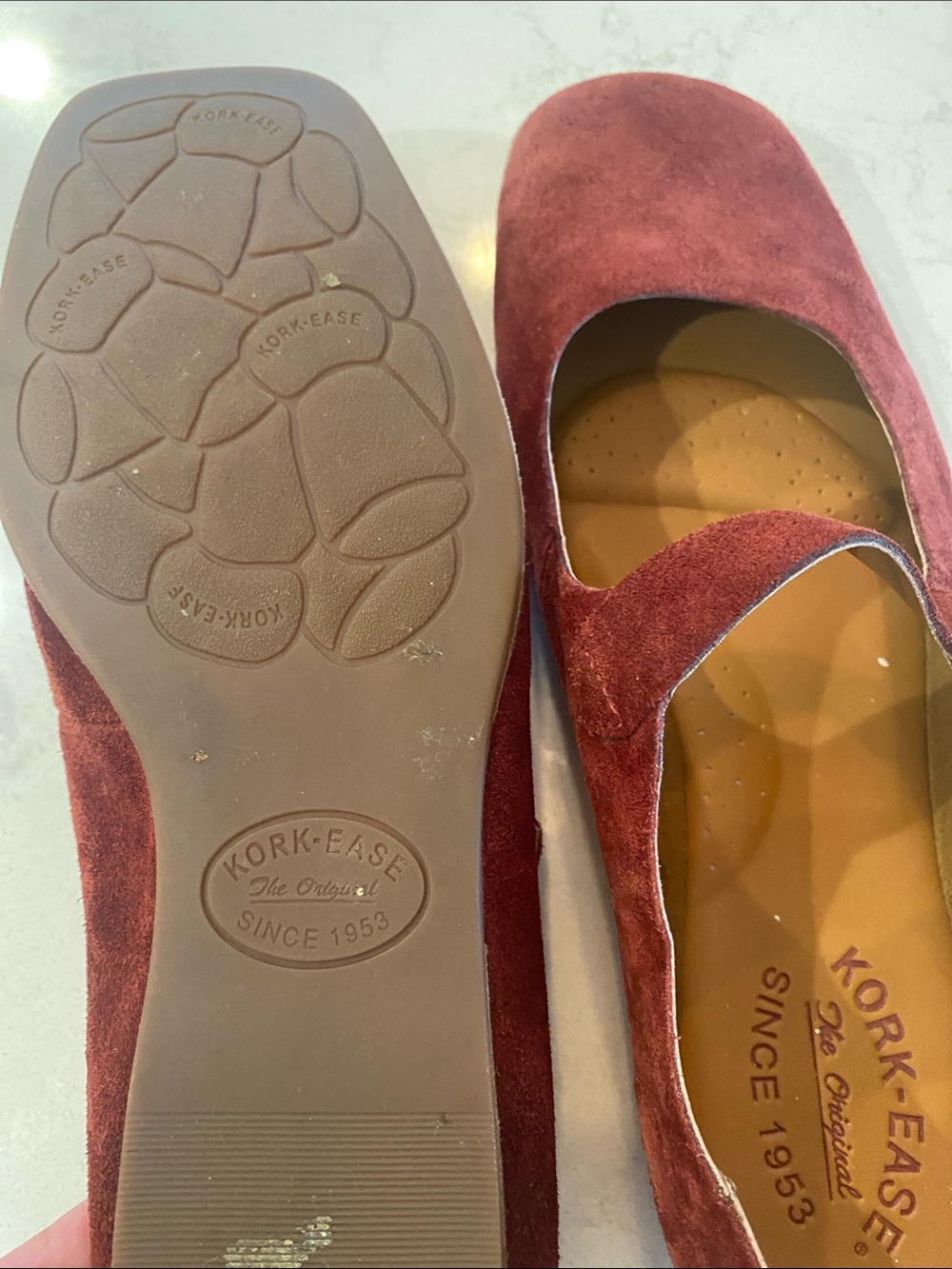 Kork-Ease Women's Suede Mary Jane Flats in Burgundy/Dark Red size 8 - Picture 7 of 8